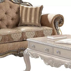 Divanetto in tessuto grigio, stile antico, 2 posti