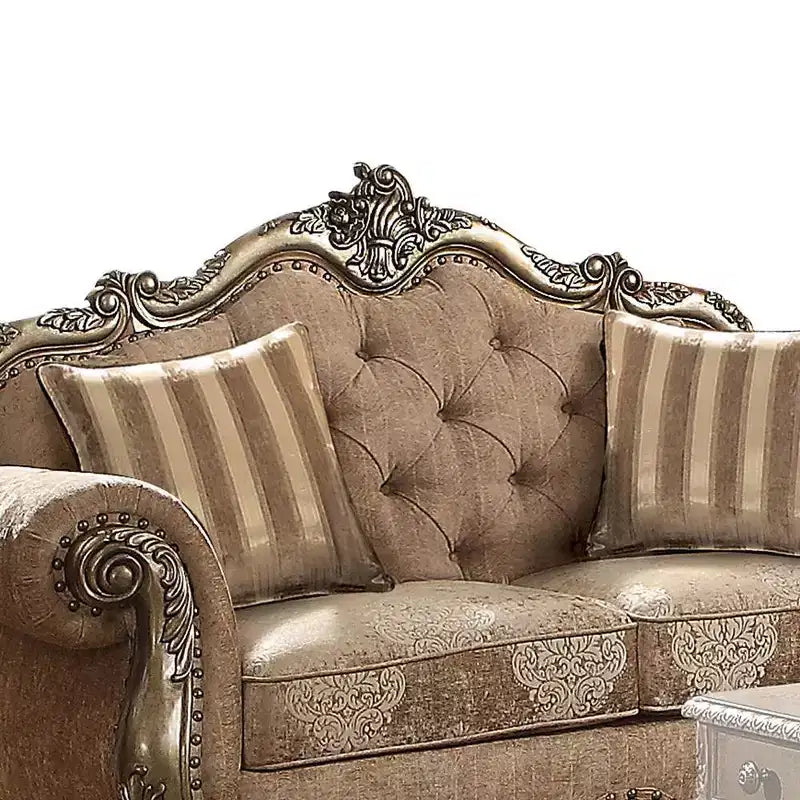 Divanetto in tessuto grigio, stile antico, 2 posti