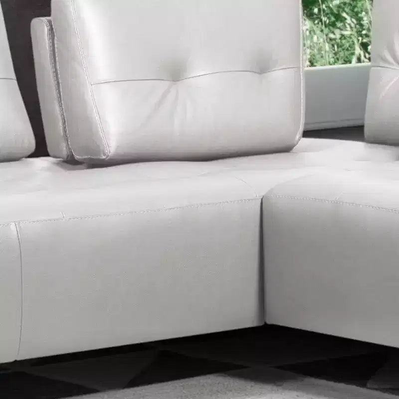 Divano componibile in pelle bianco perla con chaise longue, 6 posti, 2 pezzi