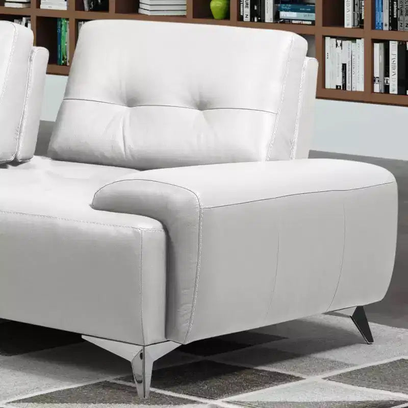 Divano componibile in pelle bianco perla con chaise longue, 6 posti, 2 pezzi