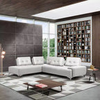 Divano componibile in pelle bianco perla con chaise longue, 6 posti, 2 pezzi
