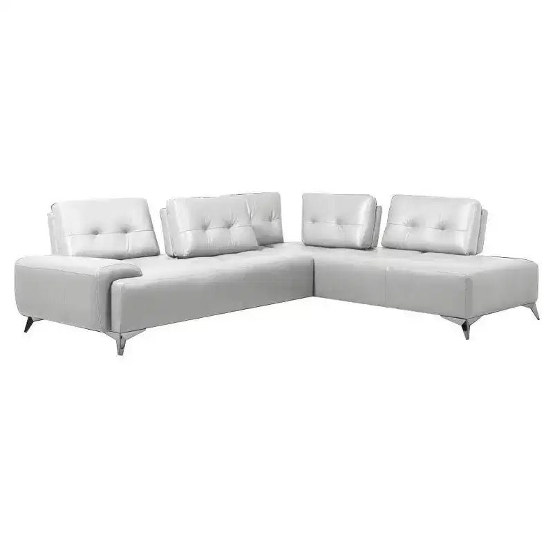 Divano componibile in pelle bianco perla con chaise longue, 6 posti, 2 pezzi