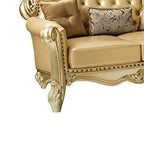 Divanetto 2 posti color osso in similpelle con patina oro, capitonné