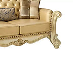 Divanetto 2 posti color osso in similpelle con patina oro, capitonné