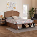 Letto matrimoniale king size marrone noce con testiera in rattan, 1–2 adulti