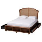 Letto matrimoniale king size marrone noce con testiera in rattan, 1–2 adulti