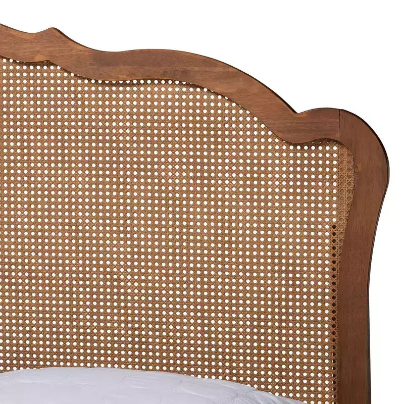 Letto matrimoniale king size marrone noce con testiera in rattan, 1–2 adulti