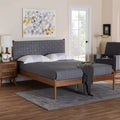 Letto matrimoniale Queen con piattaforma, grigio/marrone noce, stile metà secolo, 1 posto