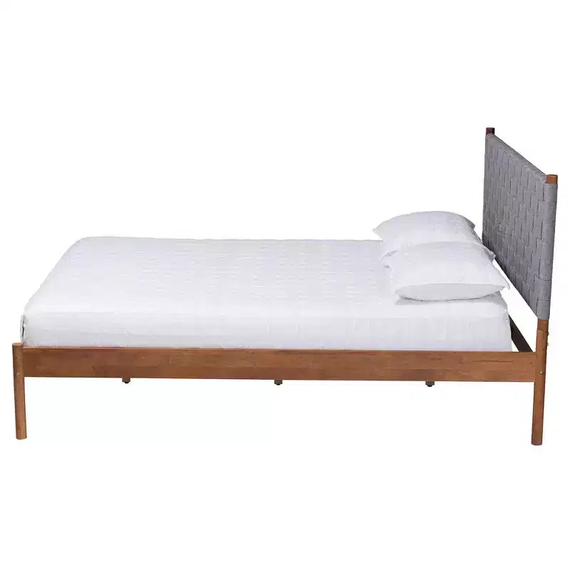 Letto matrimoniale Queen con piattaforma, grigio/marrone noce, stile metà secolo, 1 posto