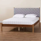 Letto matrimoniale Queen con piattaforma, grigio/marrone noce, stile metà secolo, 1 posto