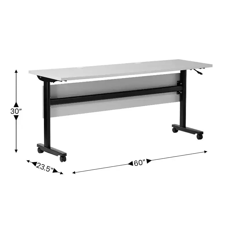Tavolo da formazione ribaltabile a 2 posti in laminato nero con gambe a T e pannello di modestia