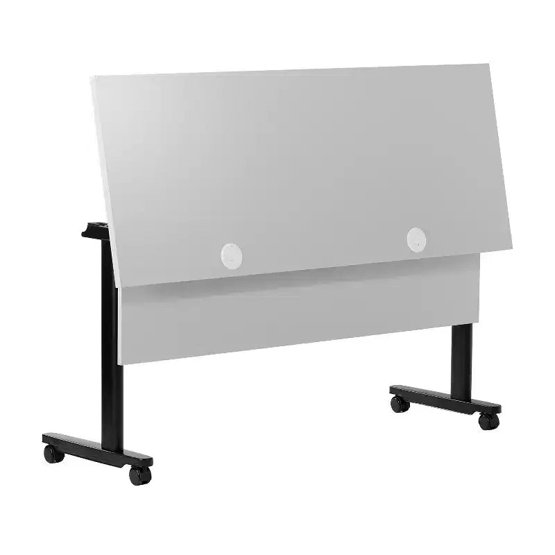 Tavolo da formazione ribaltabile a 2 posti in laminato nero con gambe a T e pannello di modestia