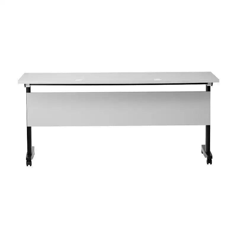 Tavolo da formazione ribaltabile a 2 posti in laminato nero con gambe a T e pannello di modestia