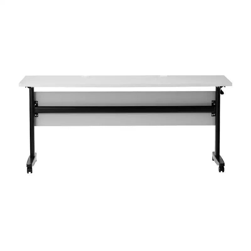 Tavolo da formazione ribaltabile a 2 posti in laminato nero con gambe a T e pannello di modestia