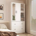 Famapy 2-Doors Armoire With Hanging Rod and Mirror 2 Drawers