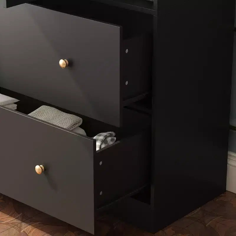 Armadio a 2 ante con specchio, appendiabiti e 2 cassetti, nei colori nero/blu notte/bianco