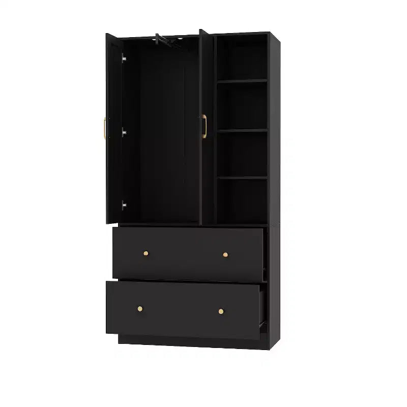 Armadio a 2 ante con specchio, appendiabiti e 2 cassetti, nei colori nero/blu notte/bianco
