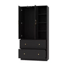 Armadio a 2 ante con specchio, appendiabiti e 2 cassetti, nei colori nero/blu notte/bianco
