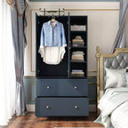 Armadio a 2 ante con specchio, appendiabiti e 2 cassetti, nei colori nero/blu notte/bianco
