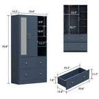 Armadio a 2 ante con specchio, appendiabiti e 2 cassetti, nei colori nero/blu notte/bianco