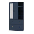 Armadio a 2 ante con specchio, appendiabiti e 2 cassetti, nei colori nero/blu notte/bianco