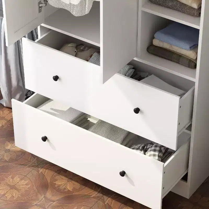 Armadio a 2 ante con specchio, appendiabiti e 2 cassetti, nei colori nero/blu notte/bianco