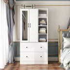 Armadio a 2 ante con specchio, appendiabiti e 2 cassetti, nei colori nero/blu notte/bianco