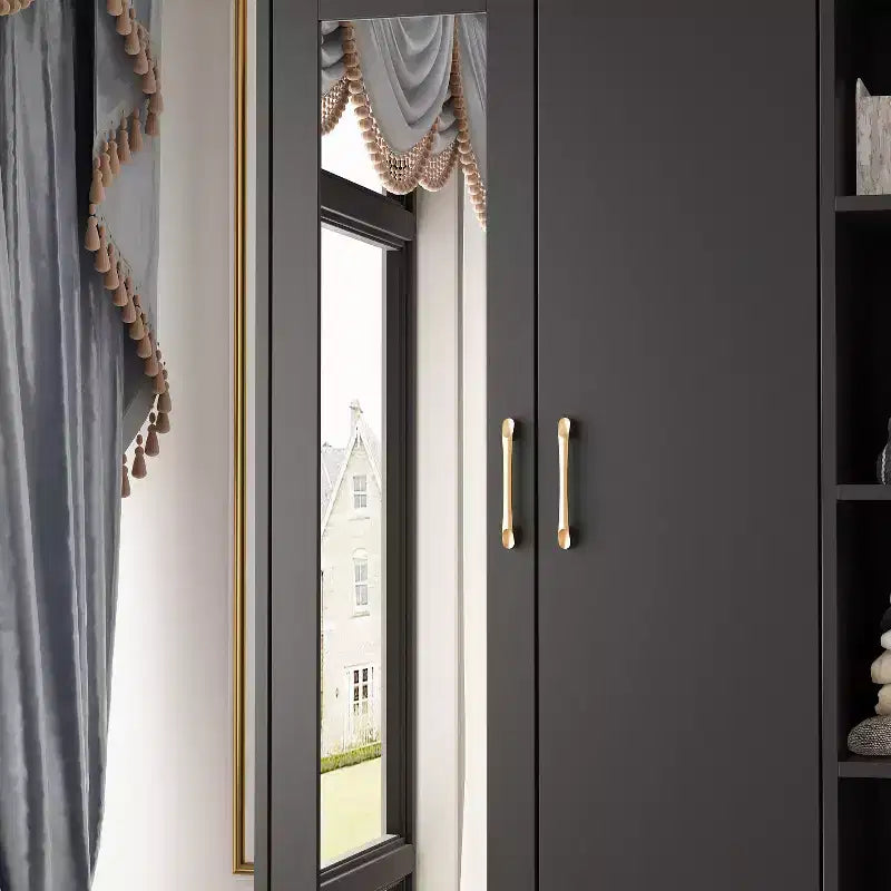 Armadio a 2 ante con specchio, appendiabiti e 2 cassetti, nei colori nero/blu notte/bianco