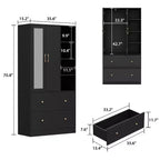 Armadio a 2 ante con specchio, appendiabiti e 2 cassetti, nei colori nero/blu notte/bianco