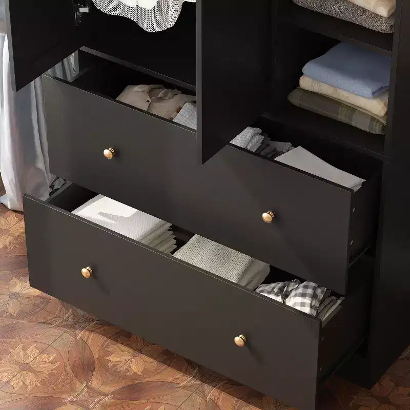 Armadio a 2 ante con specchio, appendiabiti e 2 cassetti, nei colori nero/blu notte/bianco