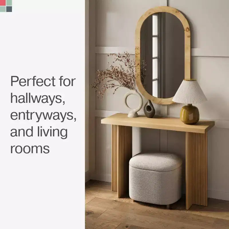 Consolle Rettangolare Scanalata in Rovere Beige, Monoutente