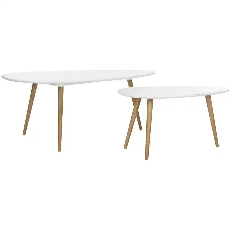 Tavolino da Caffè in Legno Bianco Set di 2, Forma Originale