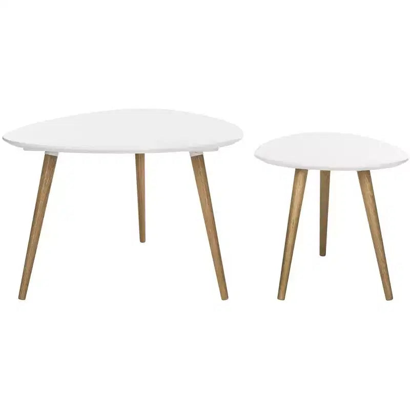 Tavolino da Caffè in Legno Bianco Set di 2, Forma Originale