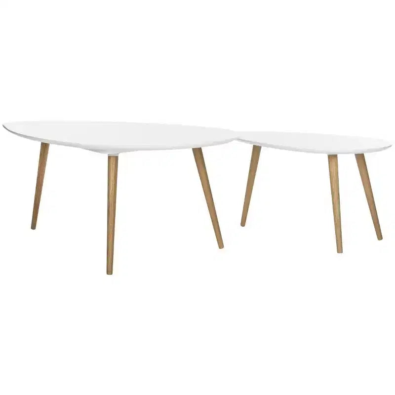 Tavolino da Caffè in Legno Bianco Set di 2, Forma Originale