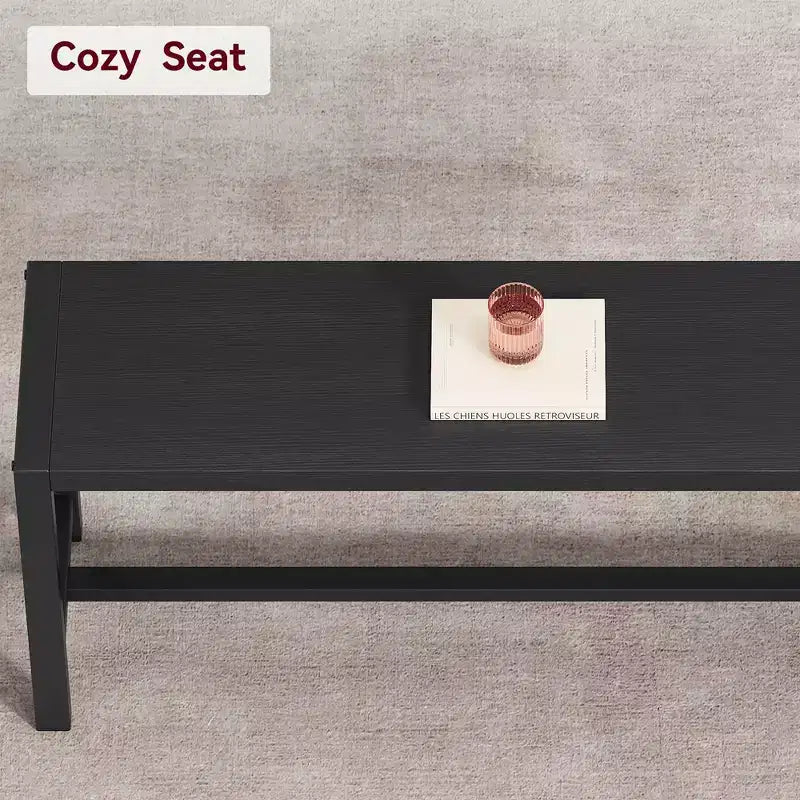 Set da pranzo rettangolare nero per 4 persone, con 2 panche (3 pezzi)