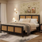 Struttura letto a piattaforma in rattan bohémien nero, Queen, 1-2 persone