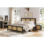 Struttura letto a piattaforma in rattan bohémien nero, Queen, 1-2 persone