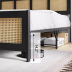 Struttura letto a piattaforma in rattan bohémien nero, Queen, 1-2 persone