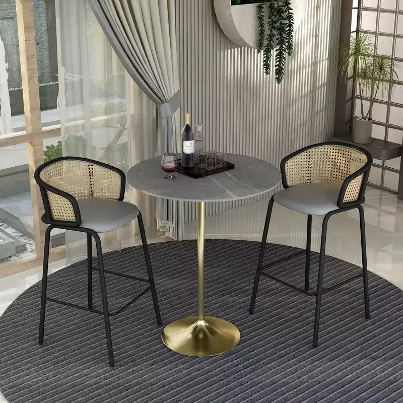 Tavolo da pranzo rotondo da 36" altezza bar, Marmo Nero / Grigio Marmo / Bianco Marmo, piano in pietra sinterizzata, base a piedistallo color oro, 4 posti a sedere