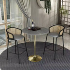 Tavolo da pranzo rotondo da 36" altezza bar, Marmo Nero / Grigio Marmo / Bianco Marmo, piano in pietra sinterizzata, base a piedistallo color oro, 4 posti a sedere