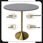 Tavolo da pranzo rotondo da 36" altezza bar, Marmo Nero / Grigio Marmo / Bianco Marmo, piano in pietra sinterizzata, base a piedistallo color oro, 4 posti a sedere