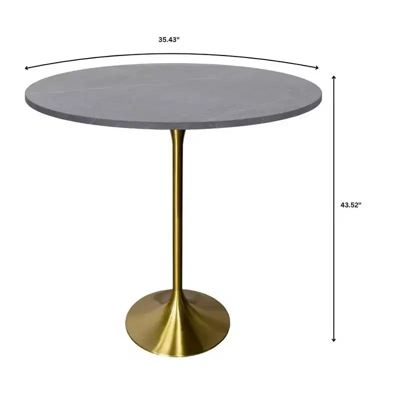 Tavolo da pranzo rotondo da 36" altezza bar, Marmo Nero / Grigio Marmo / Bianco Marmo, piano in pietra sinterizzata, base a piedistallo color oro, 4 posti a sedere
