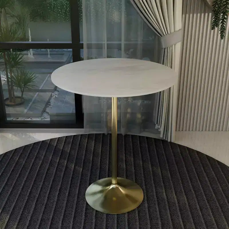 Tavolo da pranzo rotondo da 36" altezza bar, Marmo Nero / Grigio Marmo / Bianco Marmo, piano in pietra sinterizzata, base a piedistallo color oro, 4 posti a sedere