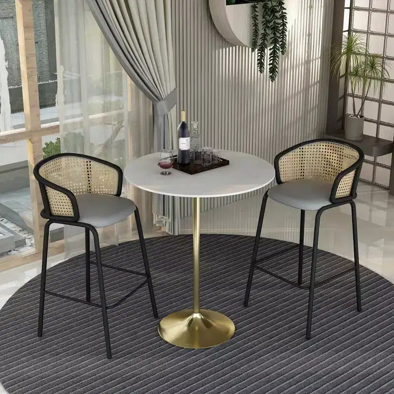 Tavolo da pranzo rotondo da 36" altezza bar, Marmo Nero / Grigio Marmo / Bianco Marmo, piano in pietra sinterizzata, base a piedistallo color oro, 4 posti a sedere