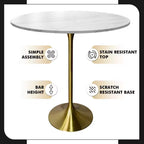 Tavolo da pranzo rotondo da 36" altezza bar, Marmo Nero / Grigio Marmo / Bianco Marmo, piano in pietra sinterizzata, base a piedistallo color oro, 4 posti a sedere