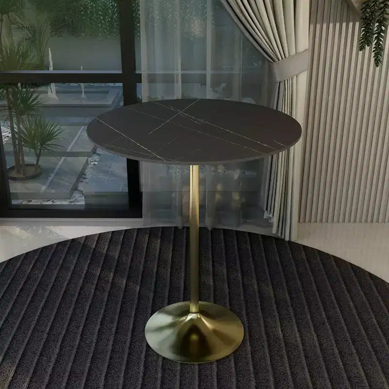 Tavolo da pranzo rotondo da 36" altezza bar, Marmo Nero / Grigio Marmo / Bianco Marmo, piano in pietra sinterizzata, base a piedistallo color oro, 4 posti a sedere