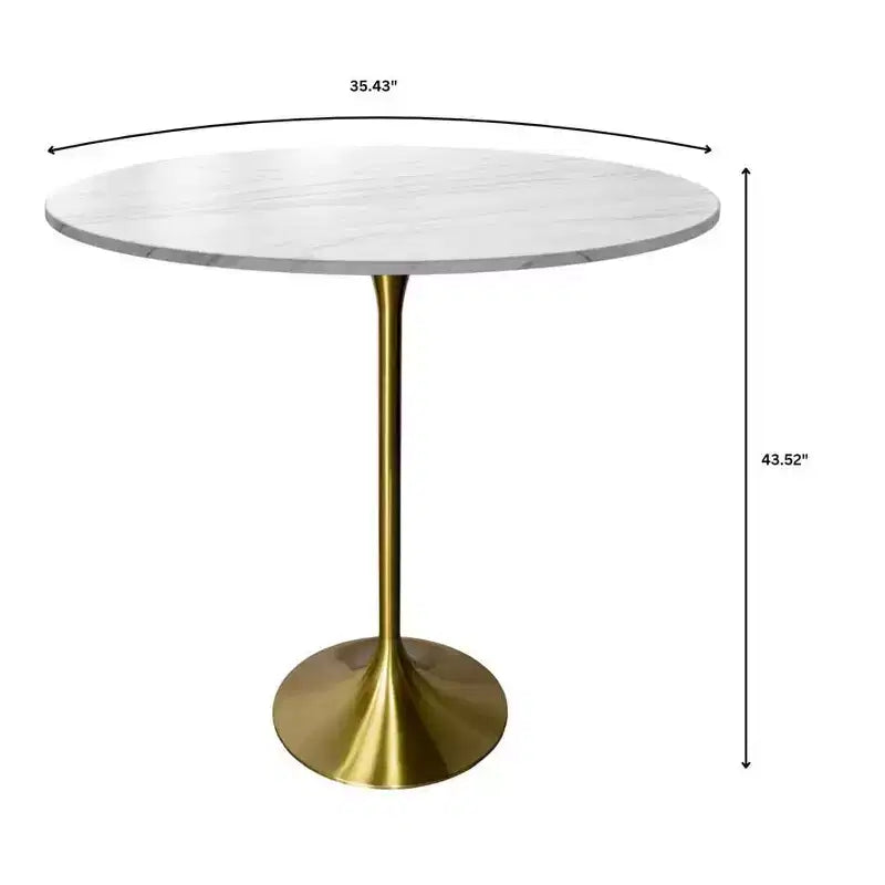Tavolo da pranzo rotondo da 36" altezza bar, Marmo Nero / Grigio Marmo / Bianco Marmo, piano in pietra sinterizzata, base a piedistallo color oro, 4 posti a sedere