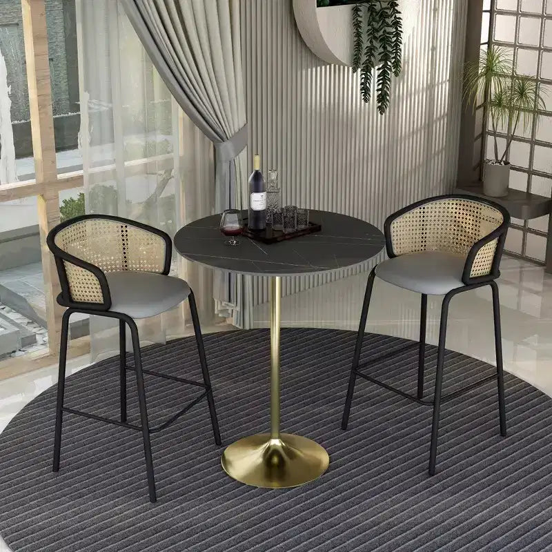 Tavolo da pranzo rotondo da 36" altezza bar, Marmo Nero / Grigio Marmo / Bianco Marmo, piano in pietra sinterizzata, base a piedistallo color oro, 4 posti a sedere