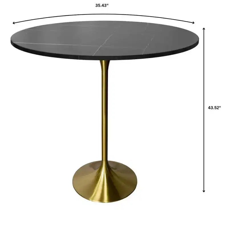 Tavolo da pranzo rotondo da 36" altezza bar, Marmo Nero / Grigio Marmo / Bianco Marmo, piano in pietra sinterizzata, base a piedistallo color oro, 4 posti a sedere