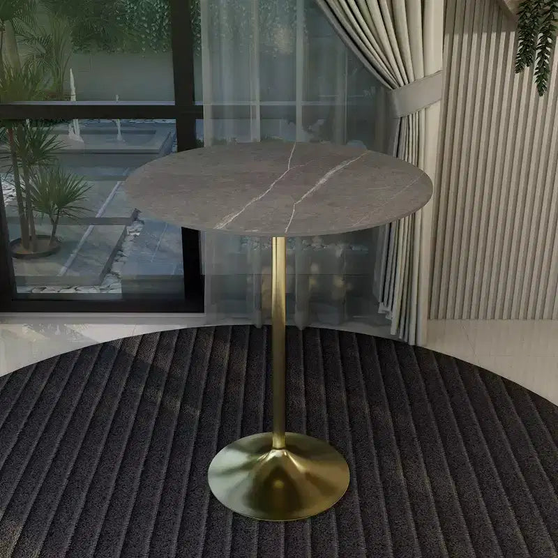 Tavolo da pranzo rotondo da 36" altezza bar, Marmo Nero / Grigio Marmo / Bianco Marmo, piano in pietra sinterizzata, base a piedistallo color oro, 4 posti a sedere